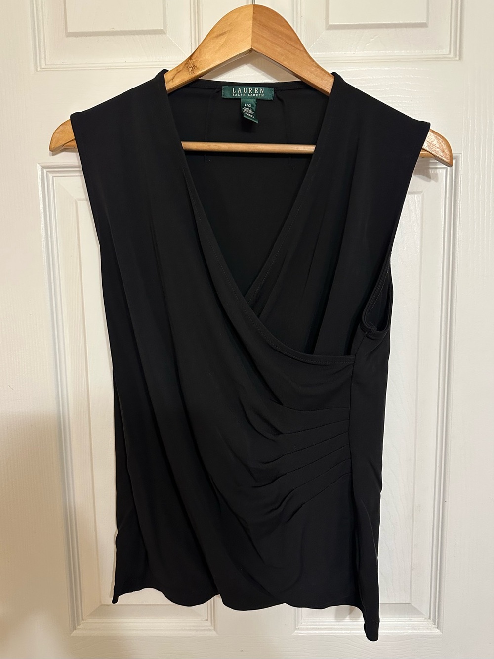 Ralph Lauren Black Draped V Neck Sleeveless Blouse L 90s Minimalist Old Money